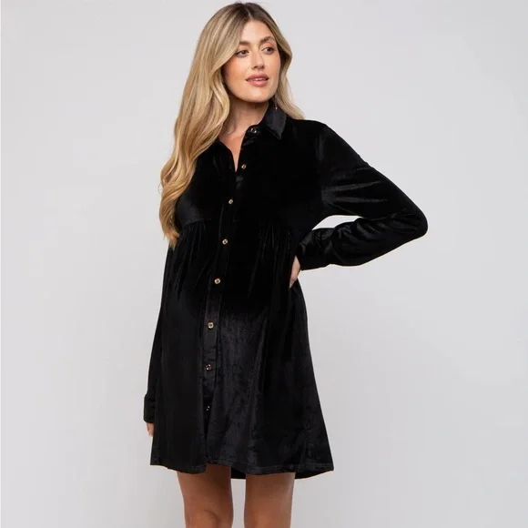 black velvet maternity dress Hello Miz Maternity Long Sleeve Velvet V Neck Wrap Dress